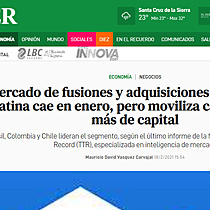 Mercado de fusiones y adquisiciones en Amrica Latina cae en enero, pero moviliza casi un 180% ms de capital